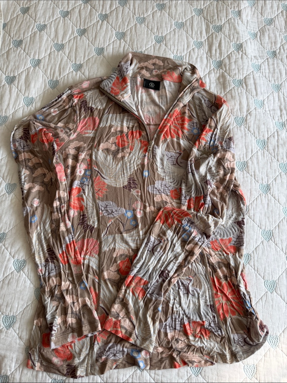 Bogner Floral Quarter-Zip Women's Sweater - Beige with Coral Floral like new